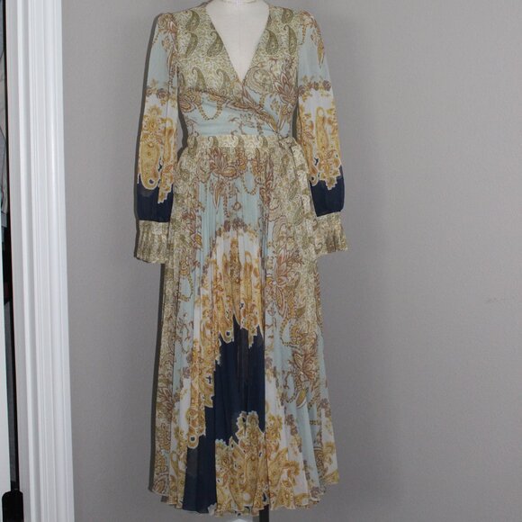 NWOT H&M Royal Wedding Pleated Chiffon Wrap Maxi Dress - Picture 2 of 13